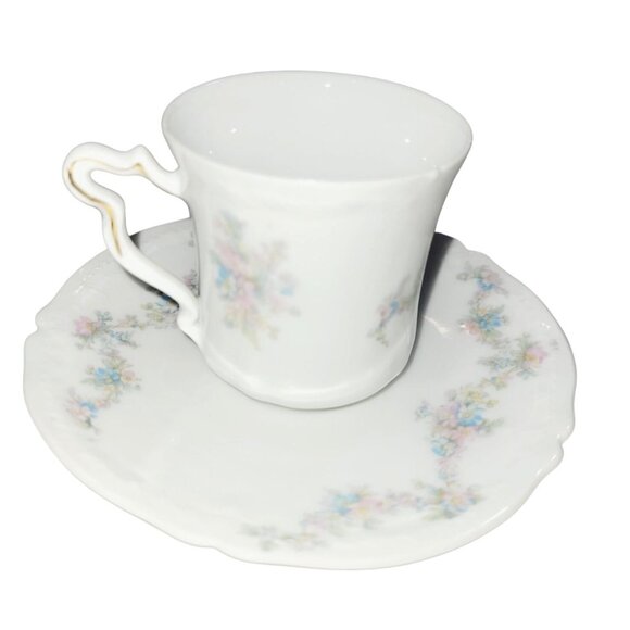 Vintage Teacup and Saucer Set by OBERPFALZ Bone China Pink Blue Floral Bavaria - Picture 3 of 11